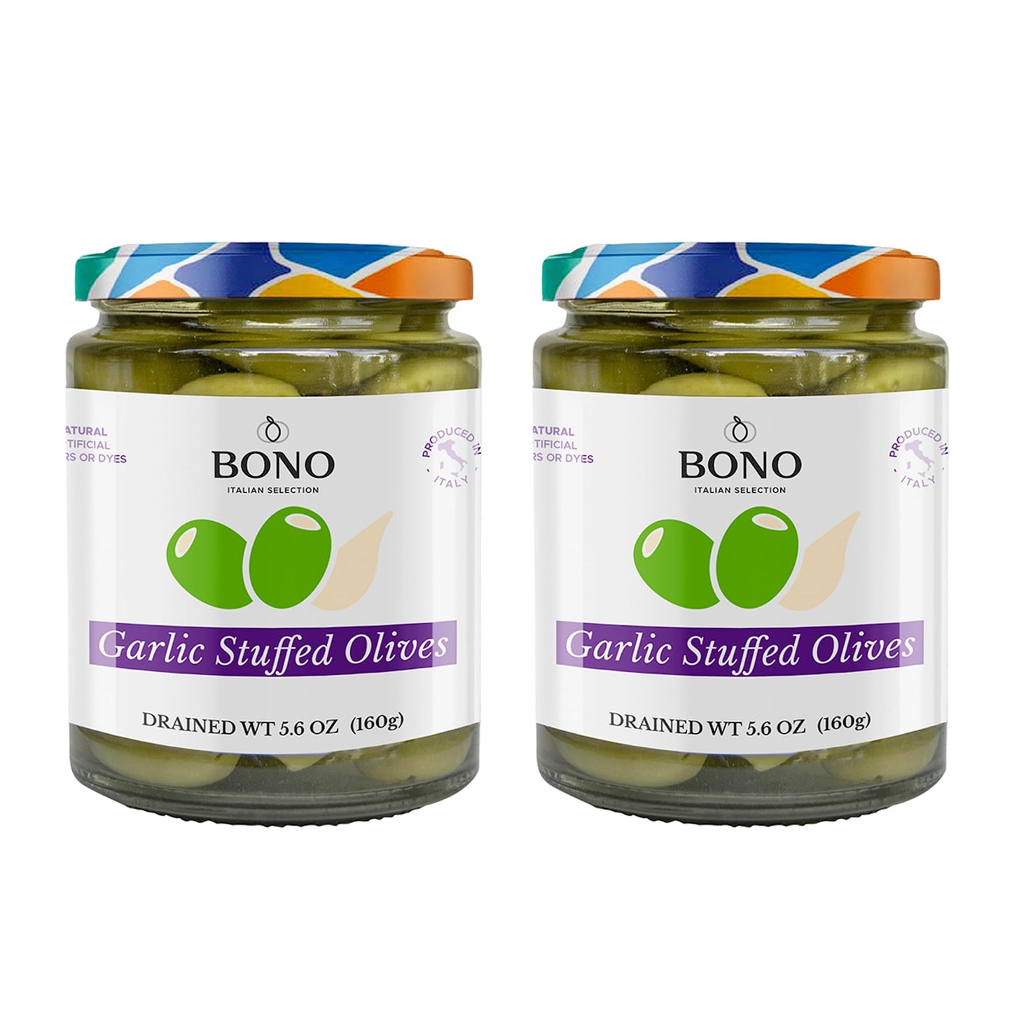 Bono Italian Gourmet Olives | Product of Italy | All Natural | No Artificial Colors or Dyes | Non-GMO Verified, (Pack of 2) (5.6