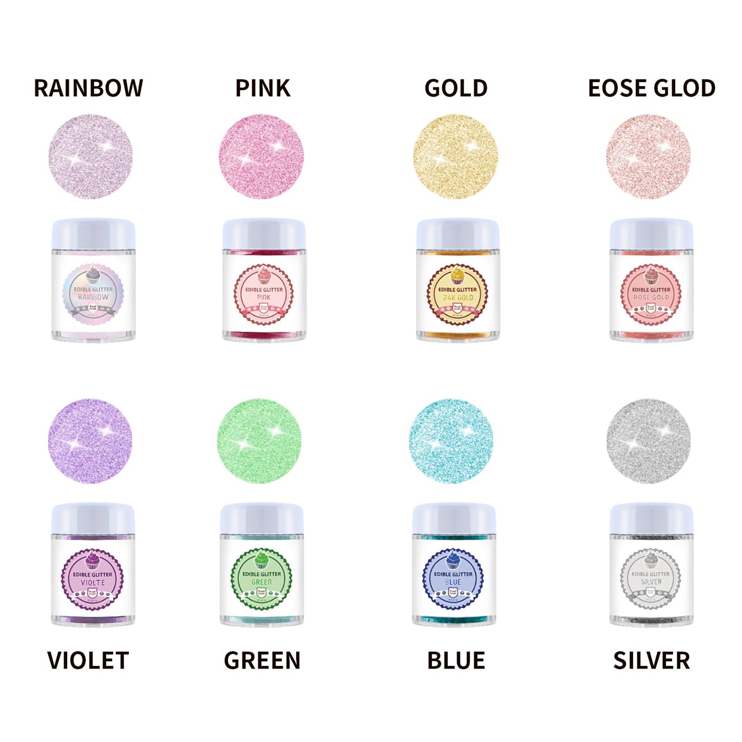 Edible Luster Dust 8 Colors Set - Edible Glitter For Cocktails, Rainbow Food Grade Powder Glitter For Drinks, Chocolate, Cake De