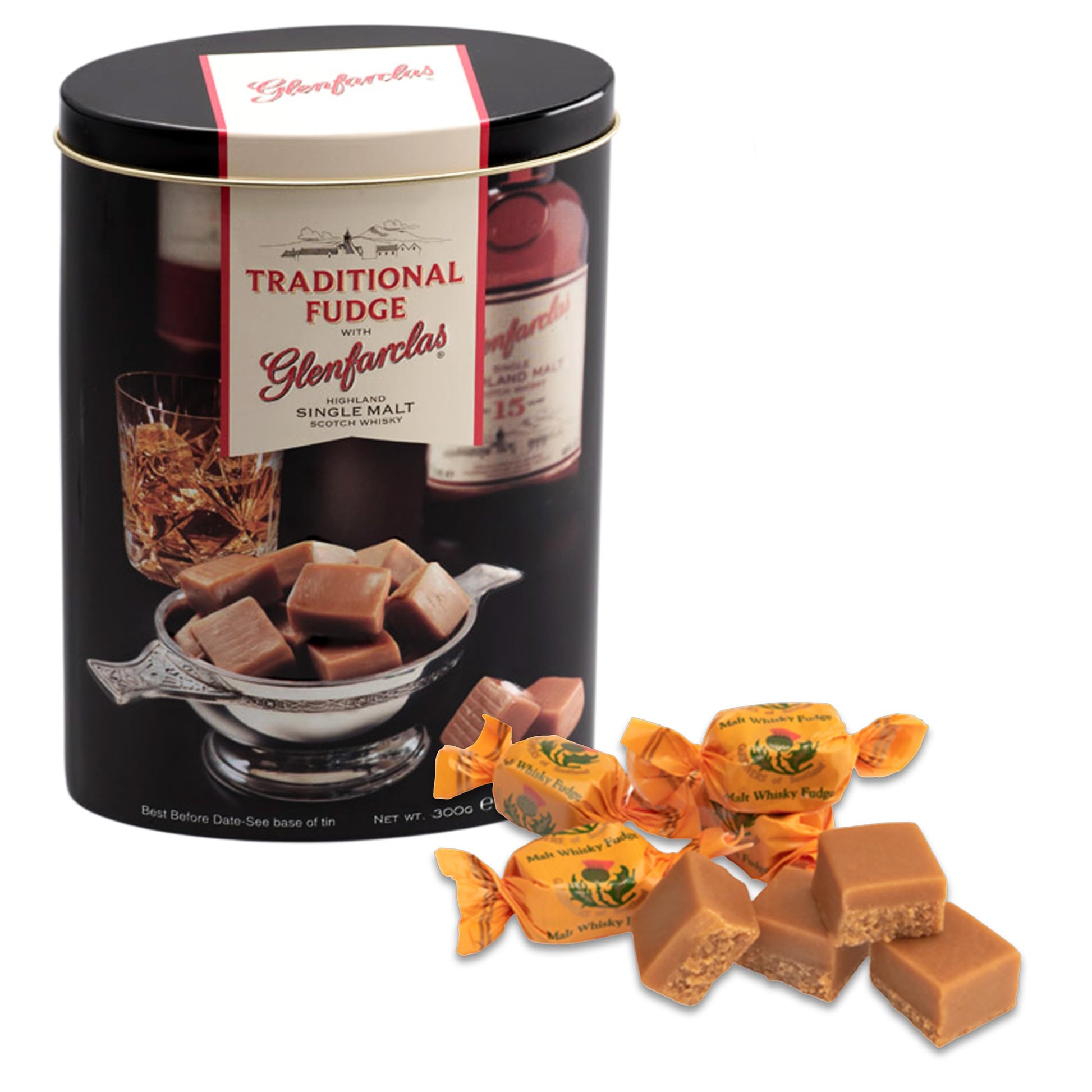 Gardiners of Scotland Handmade Fudge 250g Tin - Glenfarclas Highland Malt Whisky Flavor