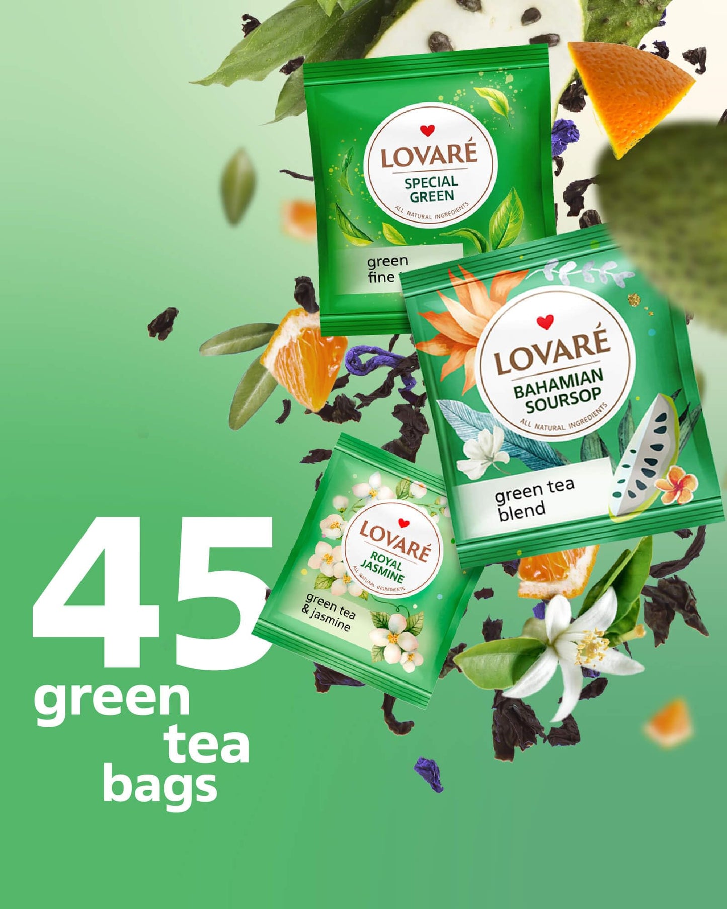 LOVARE Black and Green Tea Bags Variety Pack - 90 Assorted Individually Wrapped Tea Bags - Gift Box for Tea Lovers