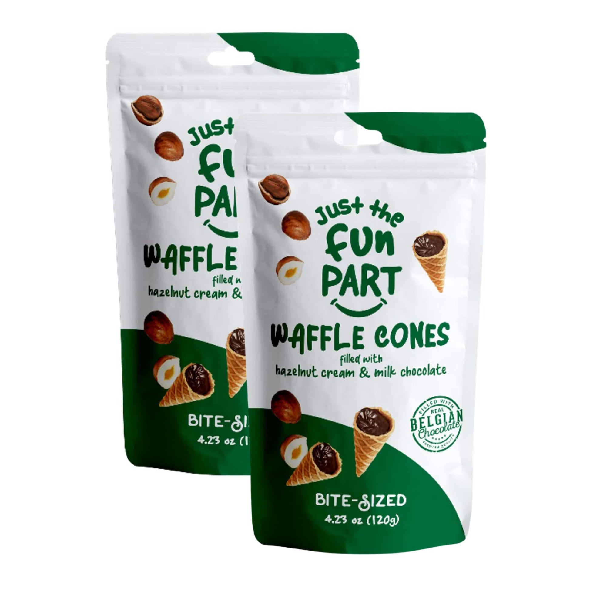 Just The Fun Part | Bite-Size Crispy Mini Waffle Cones | Filled With Top-Grade Belgian Chocolate | Great For Snacks  Desserts  Grab & Go | Kosher | 4.23 Ounce (Pack Of 2  Hazelnut Cream  Milk Chocolate)