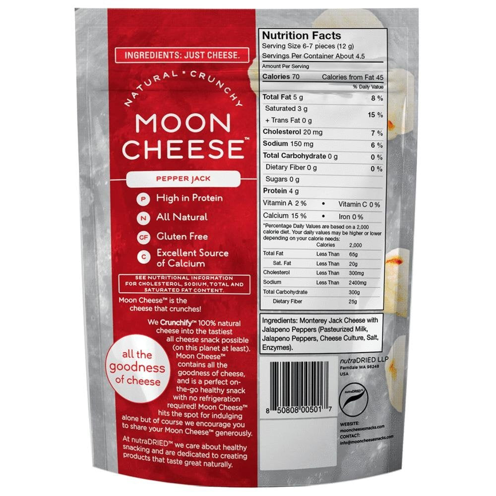 Moon Cheese Pepper Jack, 2 OZ, 100% Cheese and Gluten Free