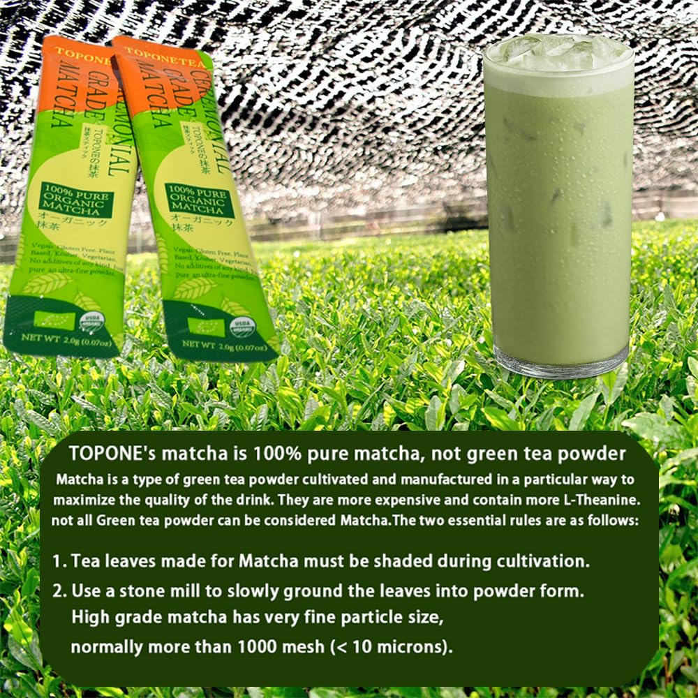 Top One Ceremonial Grade Organic Matcha Green Tea Powder - 30 Single Serve Stick Packs, Authentically Japanese, First Harvest ,