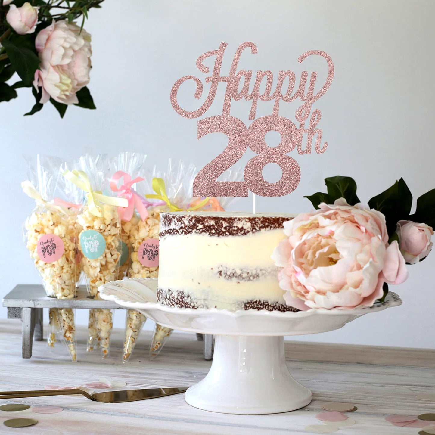 Lingteer Happy 28Th Birthday Cake Topper - Cheers To 28Th Birthday 28 Years Old Birthday Party Cake Decorations Sign.