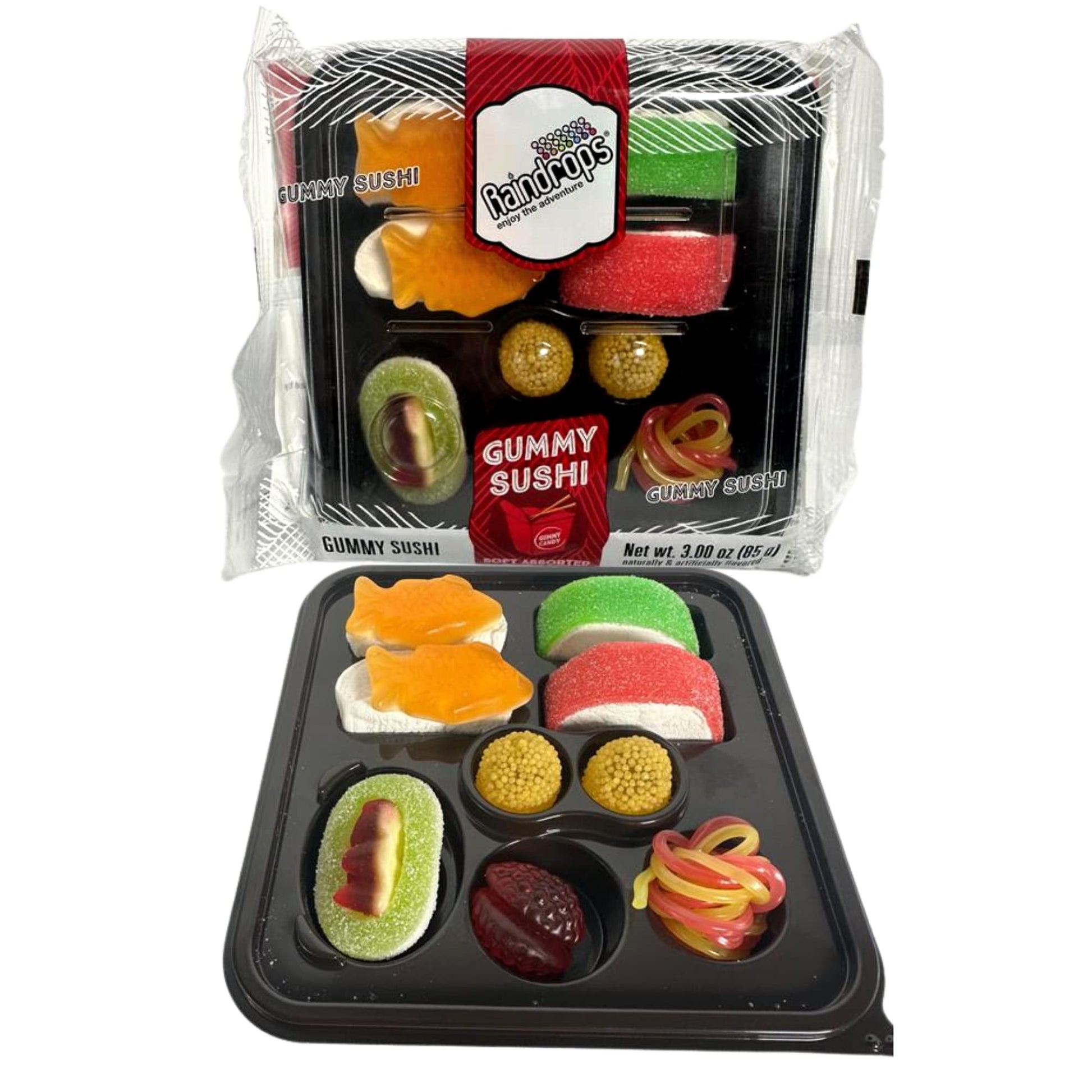 Raindrops - Gummy Candy Small Sushi Bento Box - Yummy Gummy Food Looks Just Like A Sushi - Mens Stocking Stuffer Ideas - (3.0 Oz