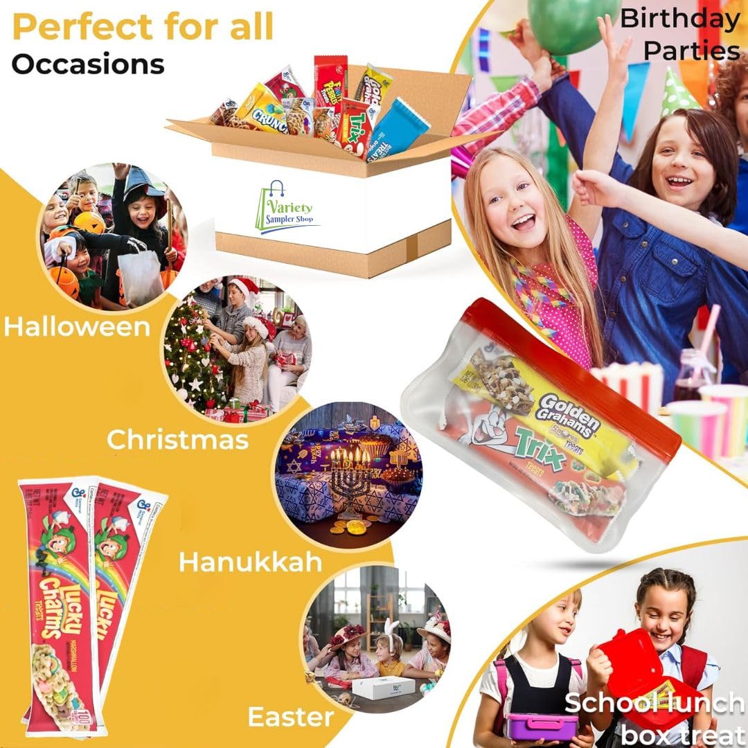 Cereal Bars Variety Pack Breakfast Food Snack Box 30 Individually Wrapped Granola Bars Lucky Charms, Cinnamon Toast Crunch, Gold