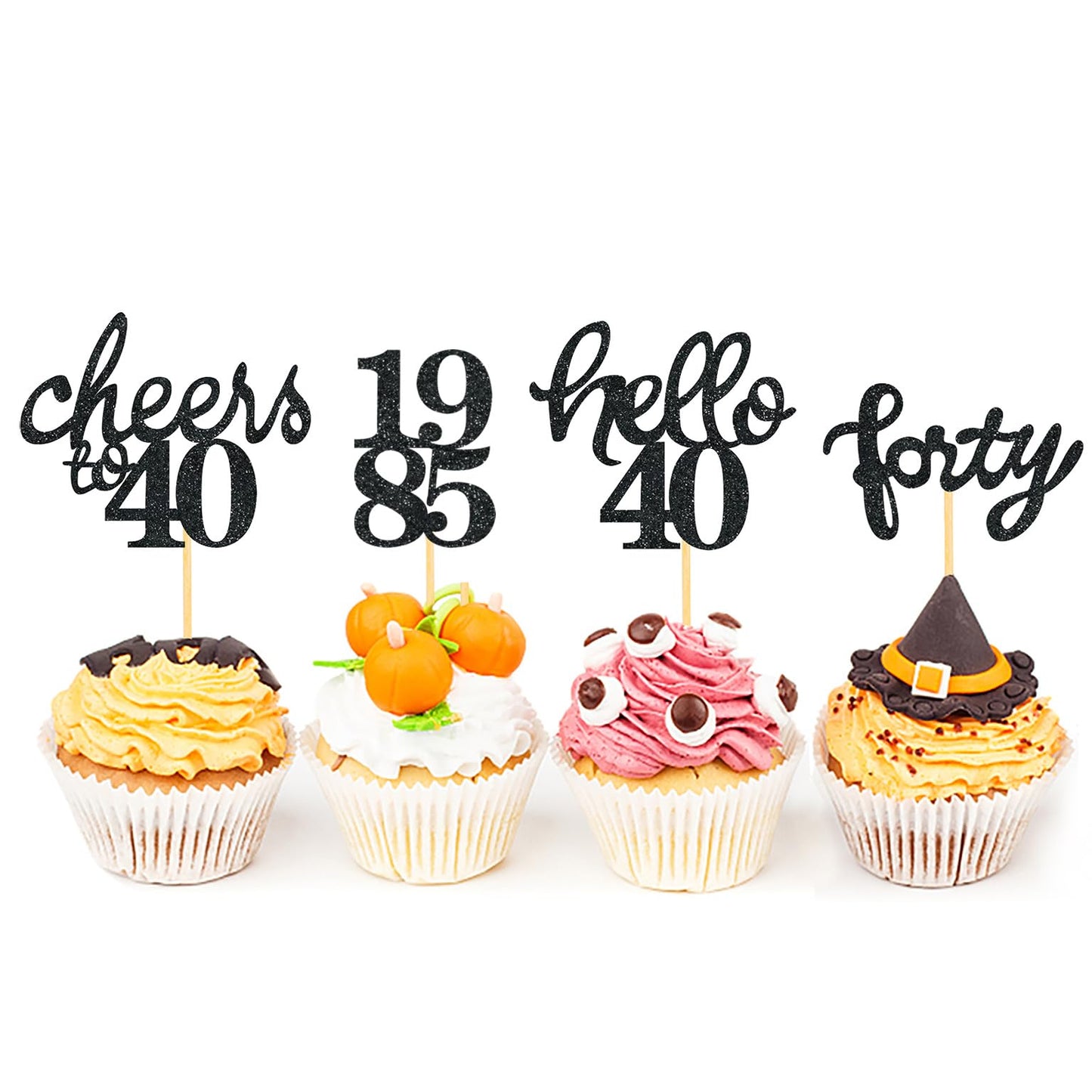24 Pcs Glitter 40Th Birthday Cupcake Toppers For Celebrating Forty Years Old Birthday Party Decorations (Glitter Black)