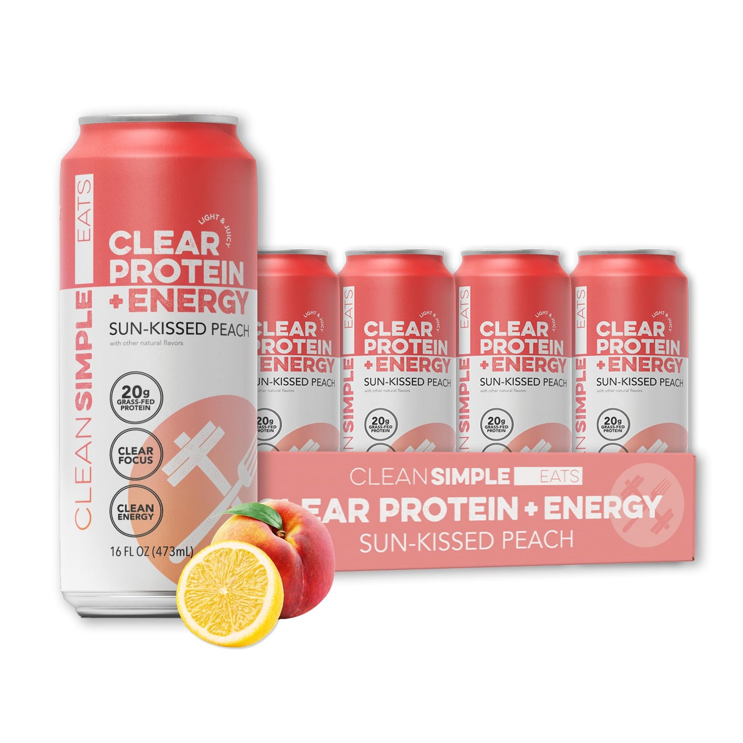 Clear Protein + Energy Sun-Kissed Peach 16 oz Can - 12 Pack