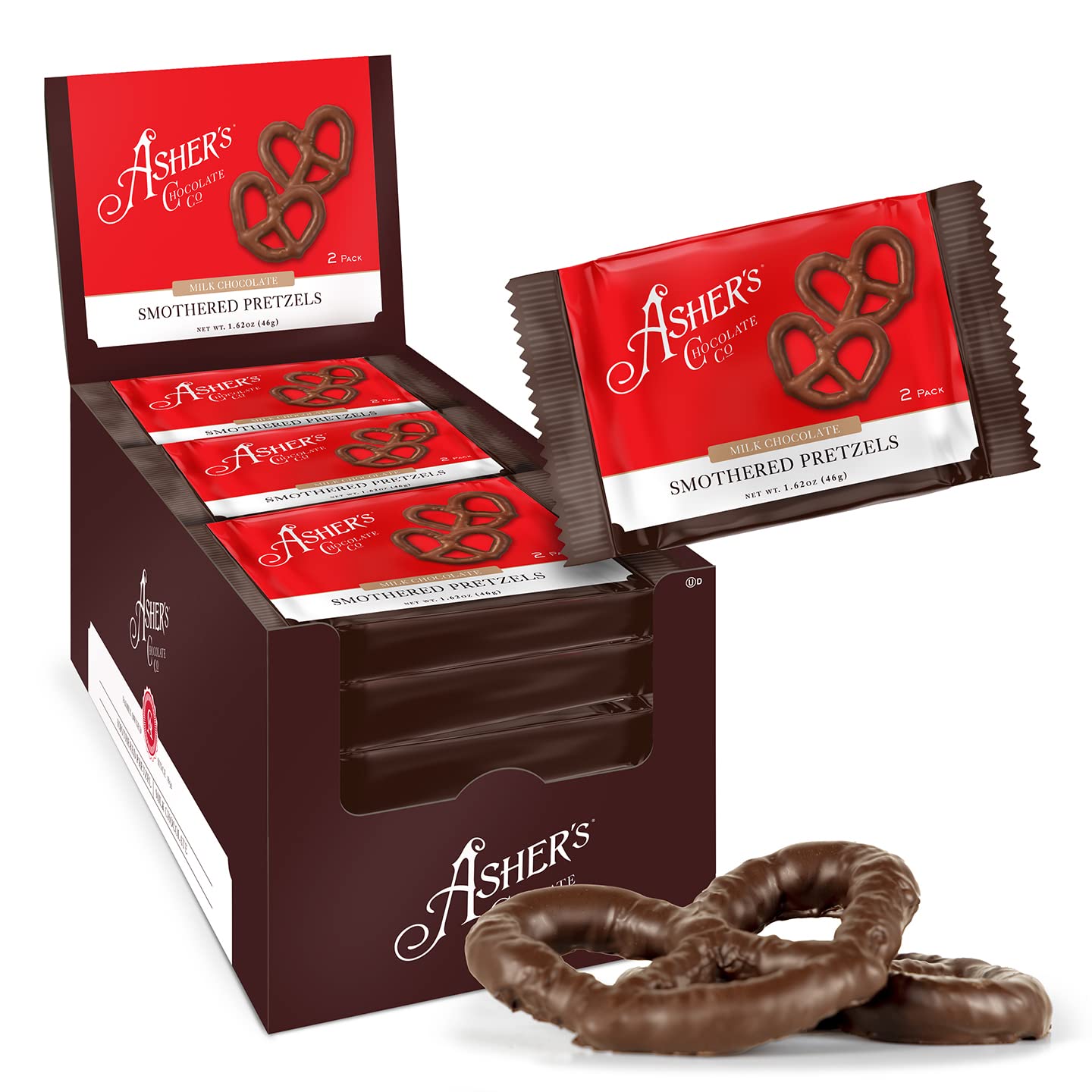Ashers Chocolates Company, Delicious Chocolate Covered Pretzels, 2 Packs of Sweet and Salty Candies, Small Batches of Kosher Ch