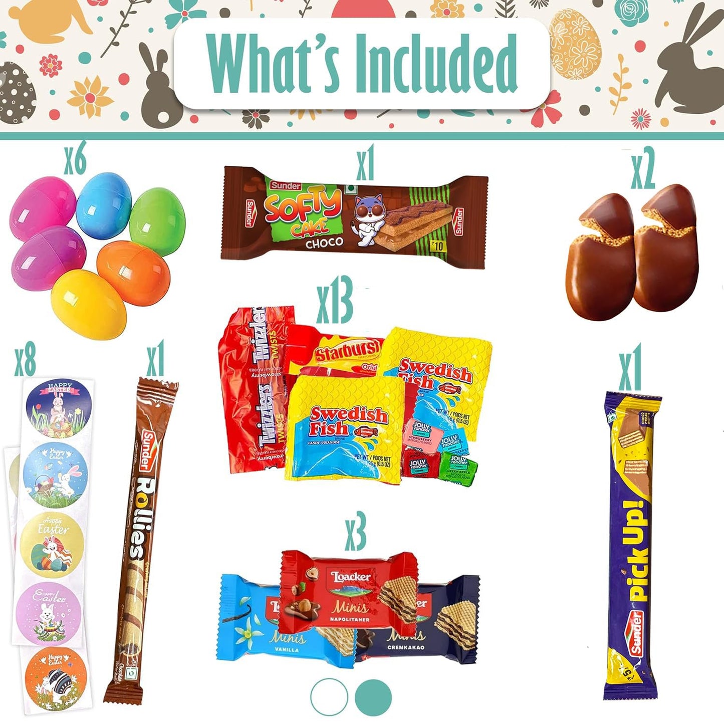 Easter Snack Basket With Liner (50 Count) Filled With Treats, Candy, Peelable Gummies, Marshmallow Gummies, Bunny And More, Grea