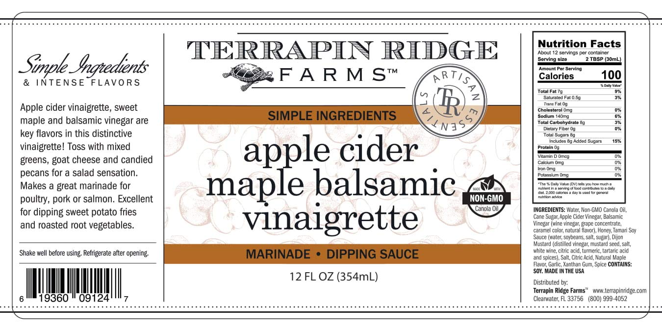 Terrapin Ridge Farms Apple Cider Maple Balsamic Vinaigrette – Gourmet Salad Dressing – 12 Fl Oz Bottle (Pack of 2)
