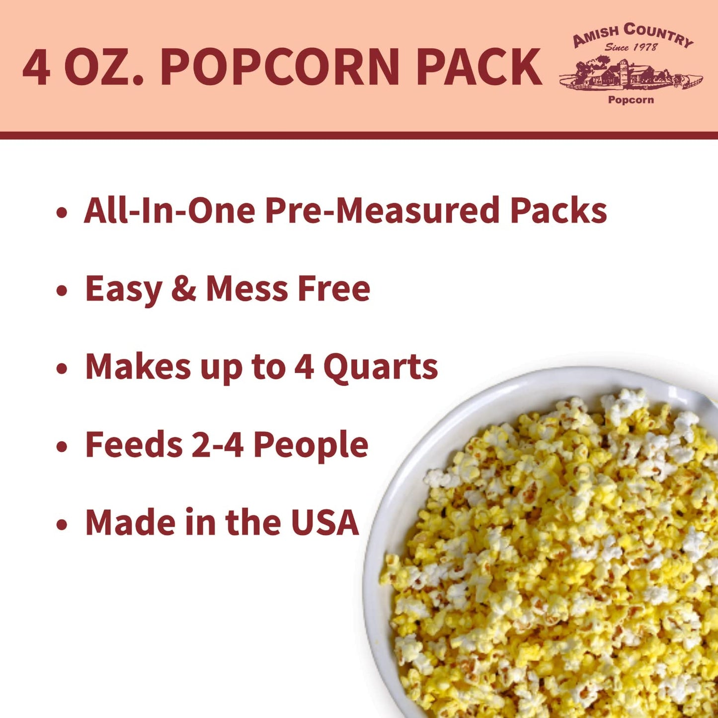 Amish Country Popcorn | All-In-One Medium White Kernel Popcorn Packs | Pre-Measured For Popcorn Machines And Includes Hulless Po