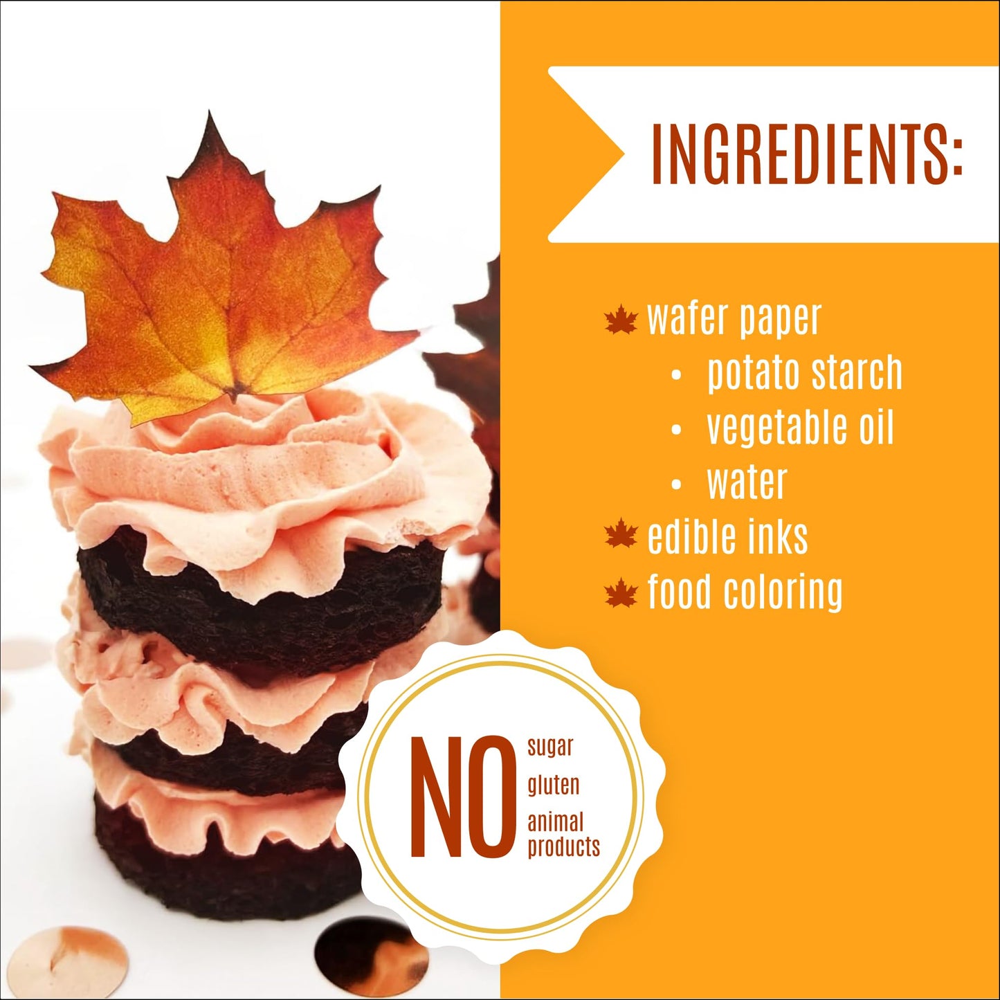 Sugar Robot Inc. Edible Fall Leaves Set of 24 - Wafer Cake & Cupcake Toppers - Mixed Leaves