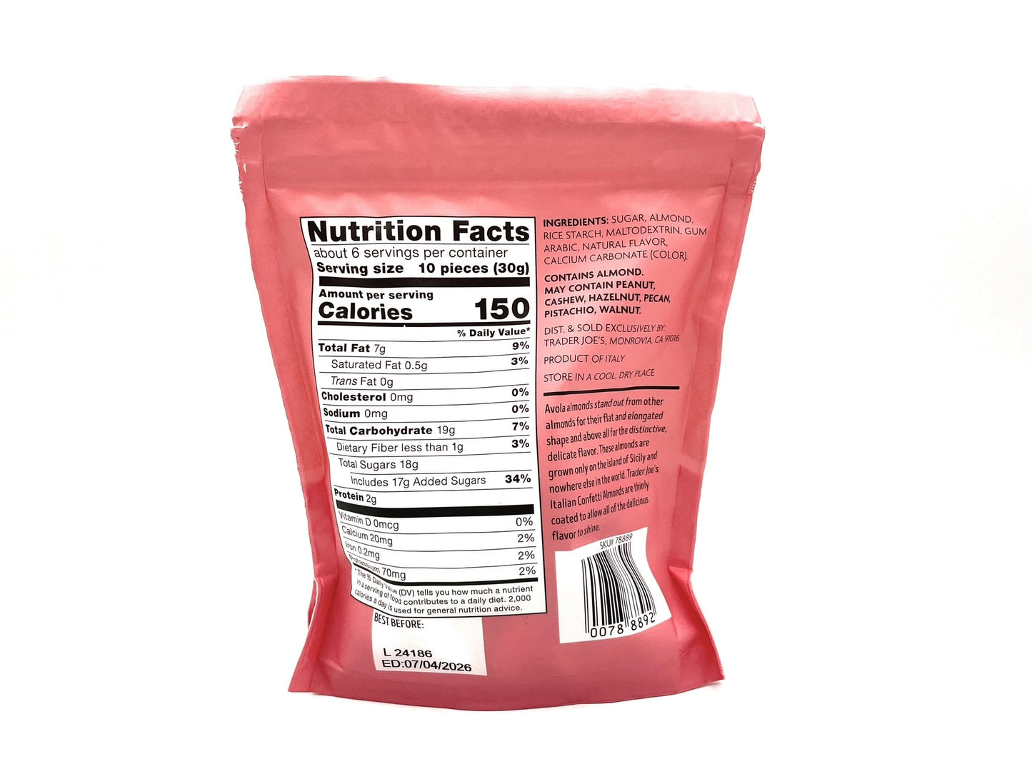 Italian Confetti Almonds With Sweet Candy Coating By Trader Joes 6Oz/170G - Pack Of 2