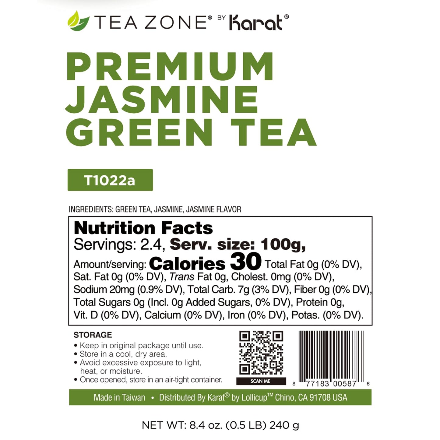Tea Zone 8.5 Oz Premium Jasmine Green Tea Bag