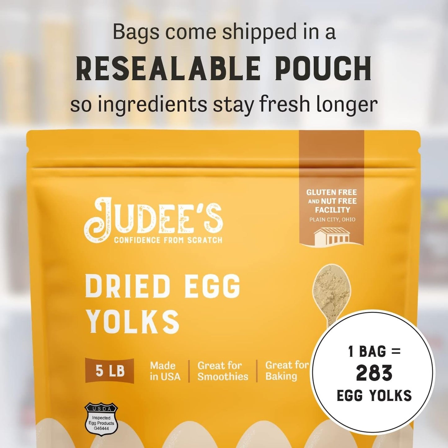 Judees Egg Yolk Powder - Non-GMO, Gluten-Free, Nut-Free - 5 lb for Baking and Cooking - Made in USA