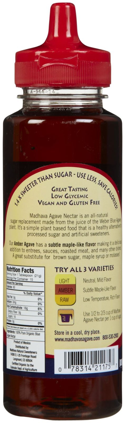 Madhava Agave Nectar, Amber, 11.75 oz, Model 102037-22190, Natural Sweetener