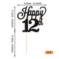 YCTHUNFISH Cake Topper Black Glitter Number 12 for 12th Birthday, Wedding Anniversary, Bamboo Material
