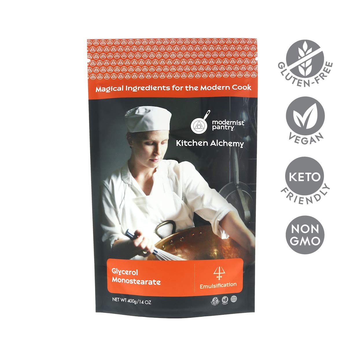 Modernist Pantry Glycerol Monostearate (Gms)  Non-Gmo Gluten-Free Vegan - 400G/14Oz