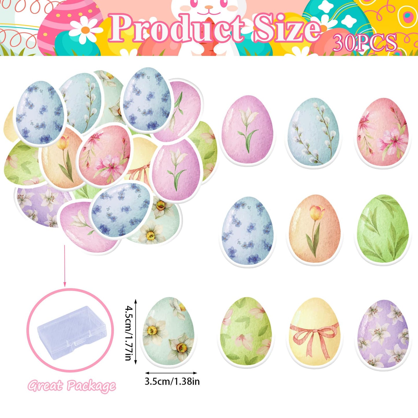 30Pcs Edible Easter Eggs Cupcake Toppers Edible Spring Floral Eggs Cupcake Picks Wafer Paper Easter Day Cake Toppers For Happy E