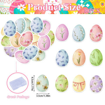 30Pcs Edible Easter Eggs Cupcake Toppers Edible Spring Floral Eggs Cupcake Picks Wafer Paper Easter Day Cake Toppers For Happy E