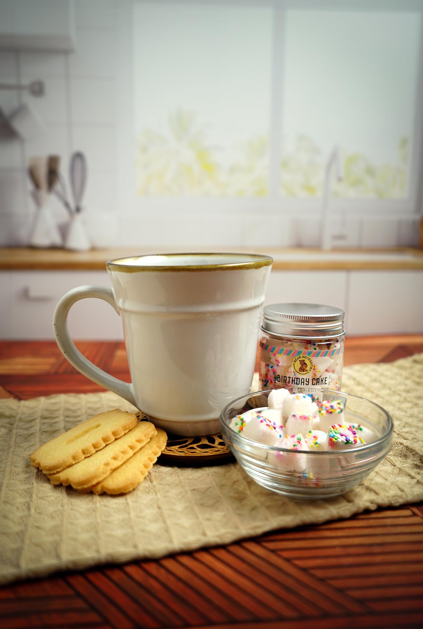 Bear Necessities Gourmet Sugar Cubes - Birthday Cake Flavor Infused Sugar Cubes Handcrafted w/Pure Cane Sugar - Perfect for Tea,