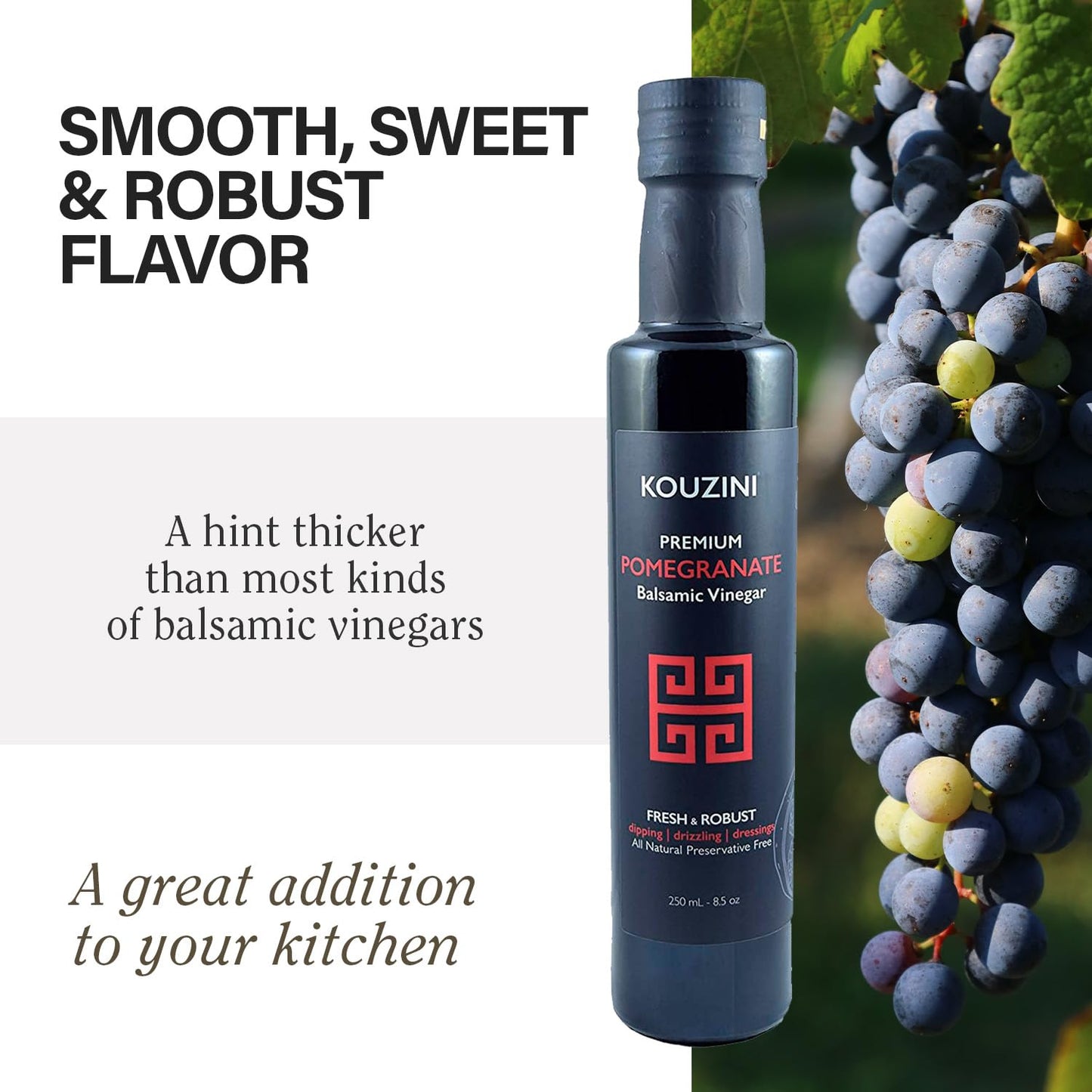 Kouzini Ultra Premium Pomegranate Balsamic Vinegar, Aged Balsamic Vinegars From Modena, Italy, Premium, Smooth & Full-Bodied Fla