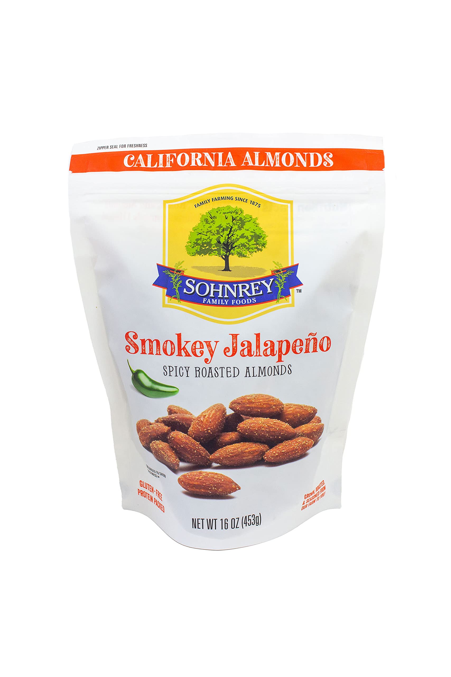 Sohnrey Family Foods Smokey Jalapeno Spicy Almonds Roasted Snack Nuts 16 oz
