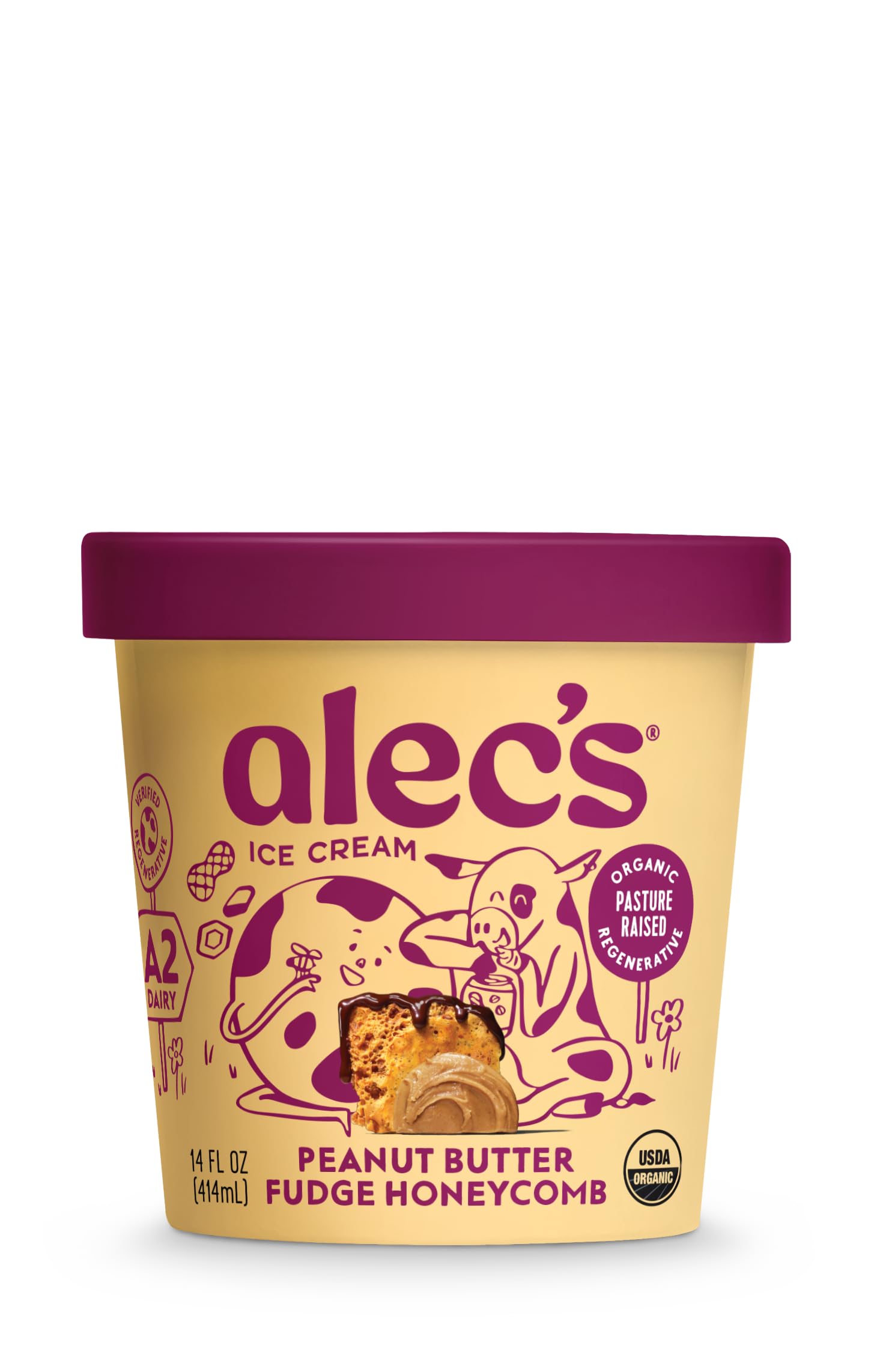 Alecs Peanut Butter Fudge Honeycomb Organic Ice Cream