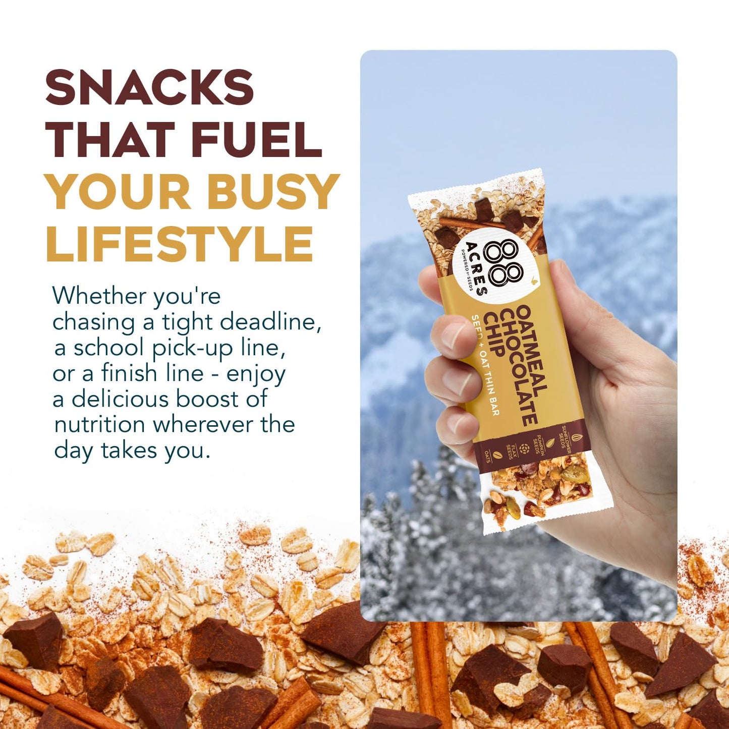 88 Acres Oatmeal Chocolate Chip Bar, 1.6 OZ, 1 Count, Non-GMO, Vegan Snack