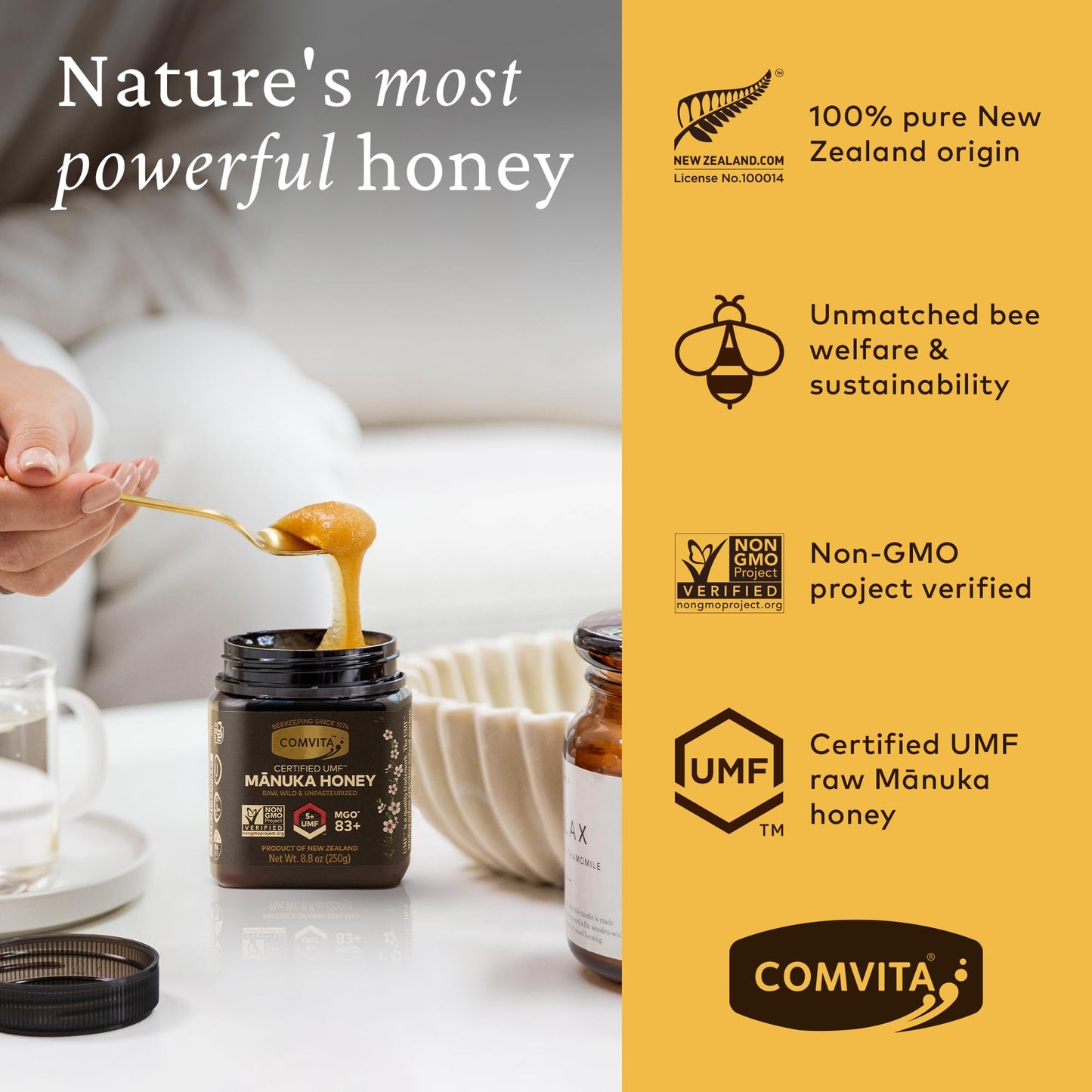 Comvita Certified Umf 5+ (Mgo 83+) Raw Manuka Honey, Non-Gmo Superfood For Daily Wellness, 8.8 Oz