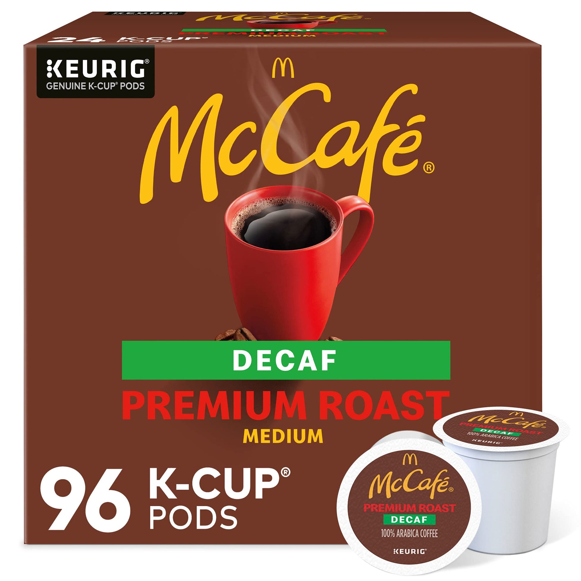 McCafe Premium Roast Decaf Coffee K-Cup Pods, Decaffeinated, 24 Count (Pack of 4), Model 10043000080440