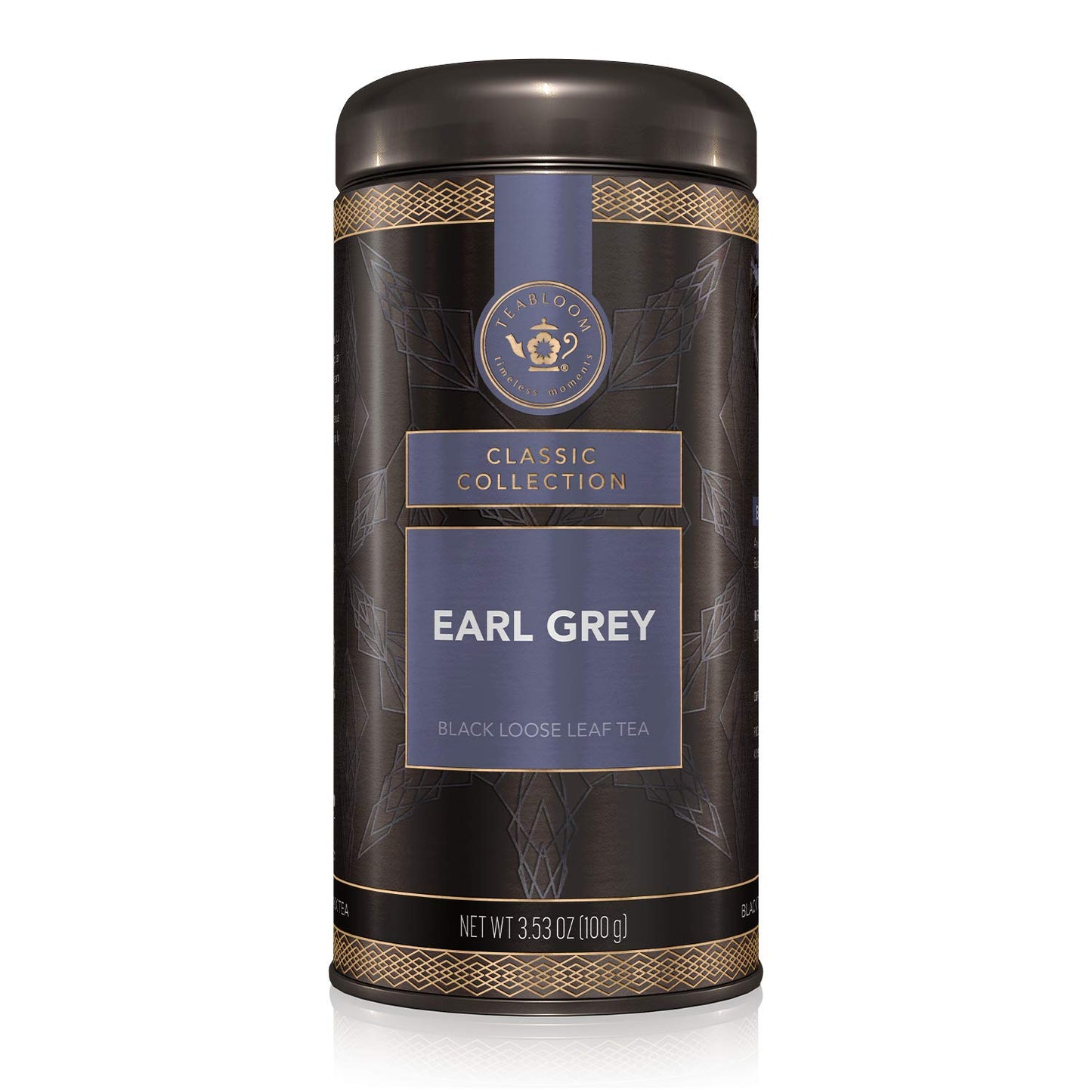 Teabloom Kosher Certified Earl Grey Loose Leaf Tea, Classic Assam Tea With Blue Cornflower Petals, 3.53 Ounce Canister Makes 35-50 Cups