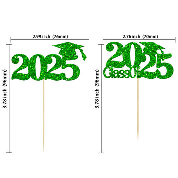 Gyufise 24Pcs Class Of 2025 Cupcake Toppers Green Glitter 2025 Graduation Cake Topper Decorations Grad Cap 2025 Cupcake Picks Fo