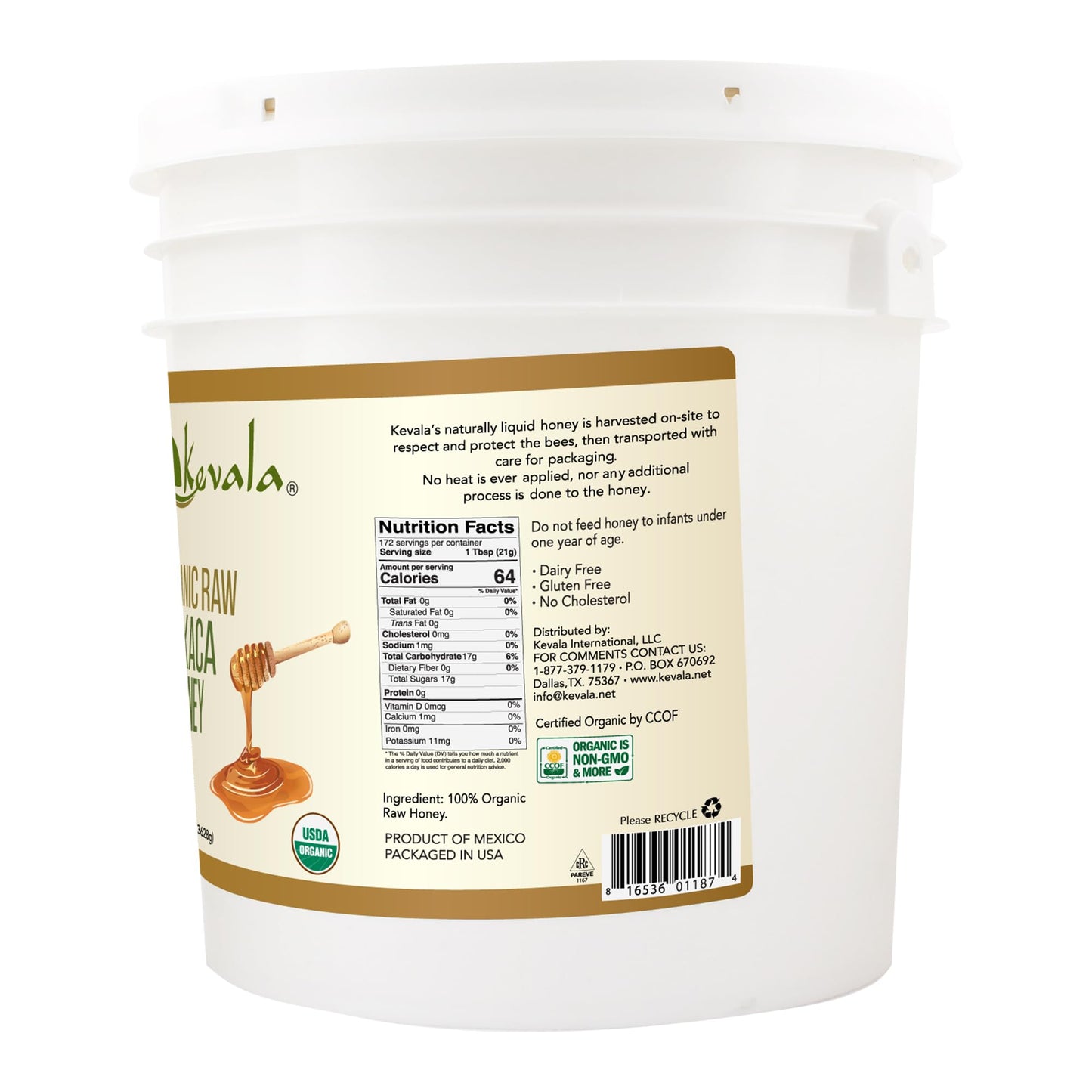 Kevala Organic Raw Oaxaca Honey - 8 lb - 3.6 kg - Raw Unfiltered - Organic Honey - Sweetener - Pure - Gluten Free - Dairy Free