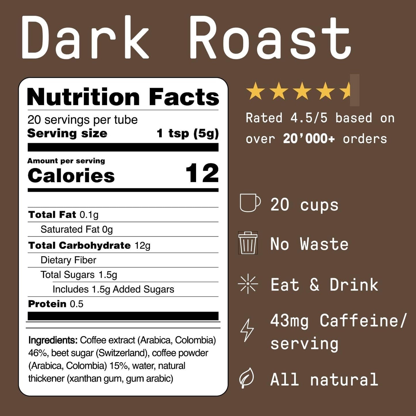 No Normal Dark Roast  Instant Coffee Paste (20 Cups) - The Outdoor Coffee - Swiss-Made  Fairtrade Arabica Beans  Liquid Concentrate Alternative- Uncomplicated  Zero Waste On-the-Go Tube