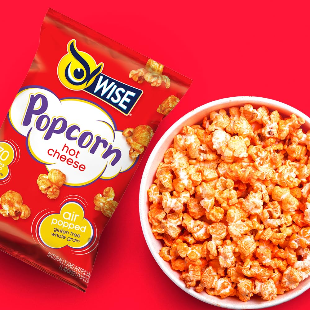 Wise Snacks Popcorn, Hot Cheese, 5 Ounce, Gluten Free, Whole Grain, Air Popped - No Preservatives, Perfect For On-The-Go Crunchy   (10 Count)