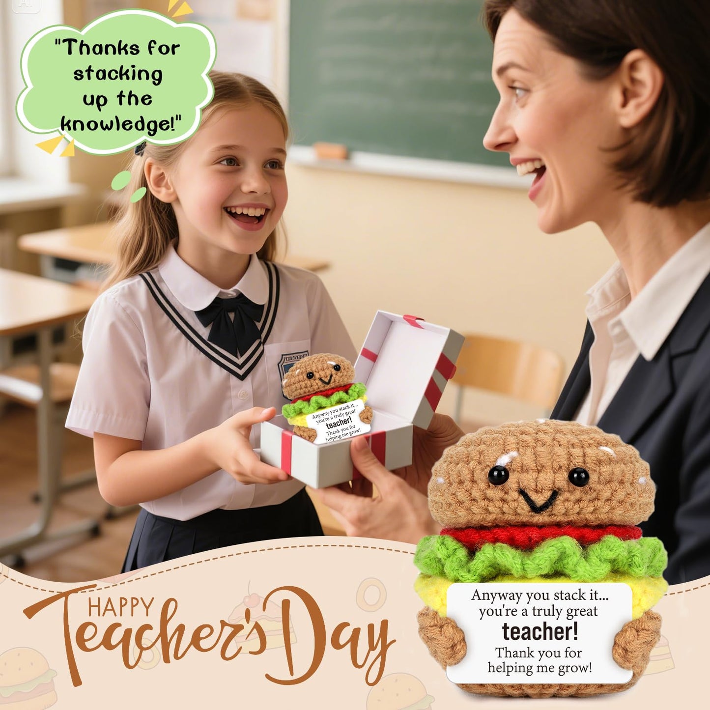Mini Teacher Appreciation Gift For Teachers Day Handmade Crochet Burger For Thank You End Of Year Teachers Day Thoughtful Teache