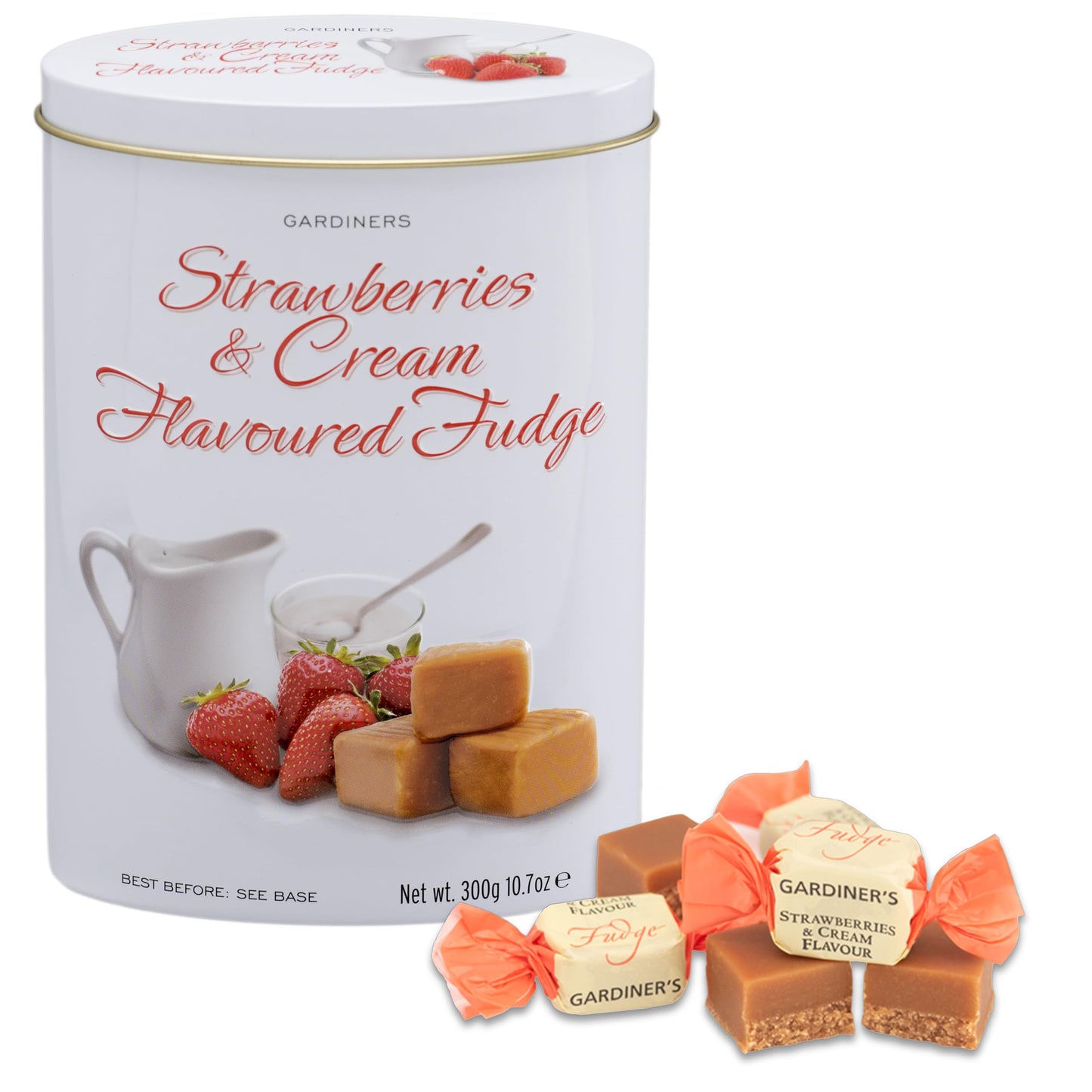 Gardiners Of Scotland Handmade Fudge 300G Tin  Strawberries & Cream Fudge