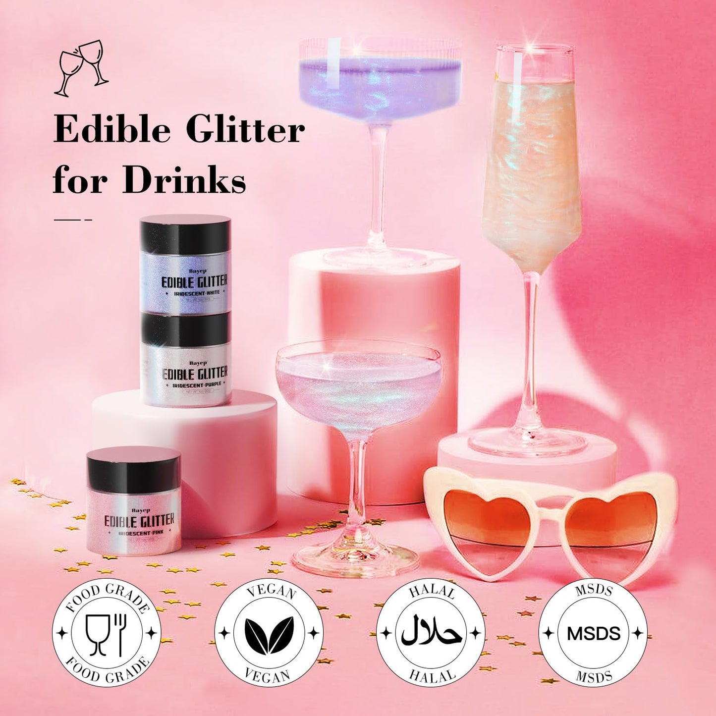 bayep Iridescent-Pink Edible Glitter for Drinks and Cakes, 30g Luster Dust, Perfect for Parties and Celebrations
