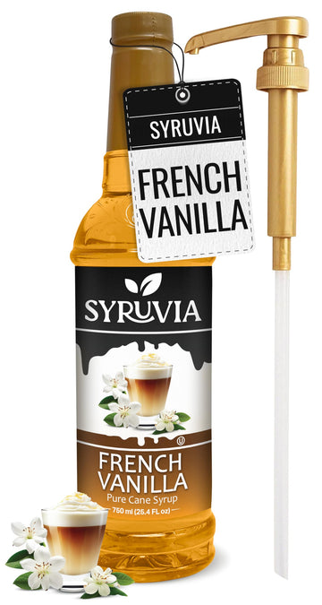 Syruvia French Vanilla Syrup - French Vanilla Coffee Syrup Flavor, 25.4 fl oz, Kosher, Gluten Free, Perfect for Coffee, Drinks, 