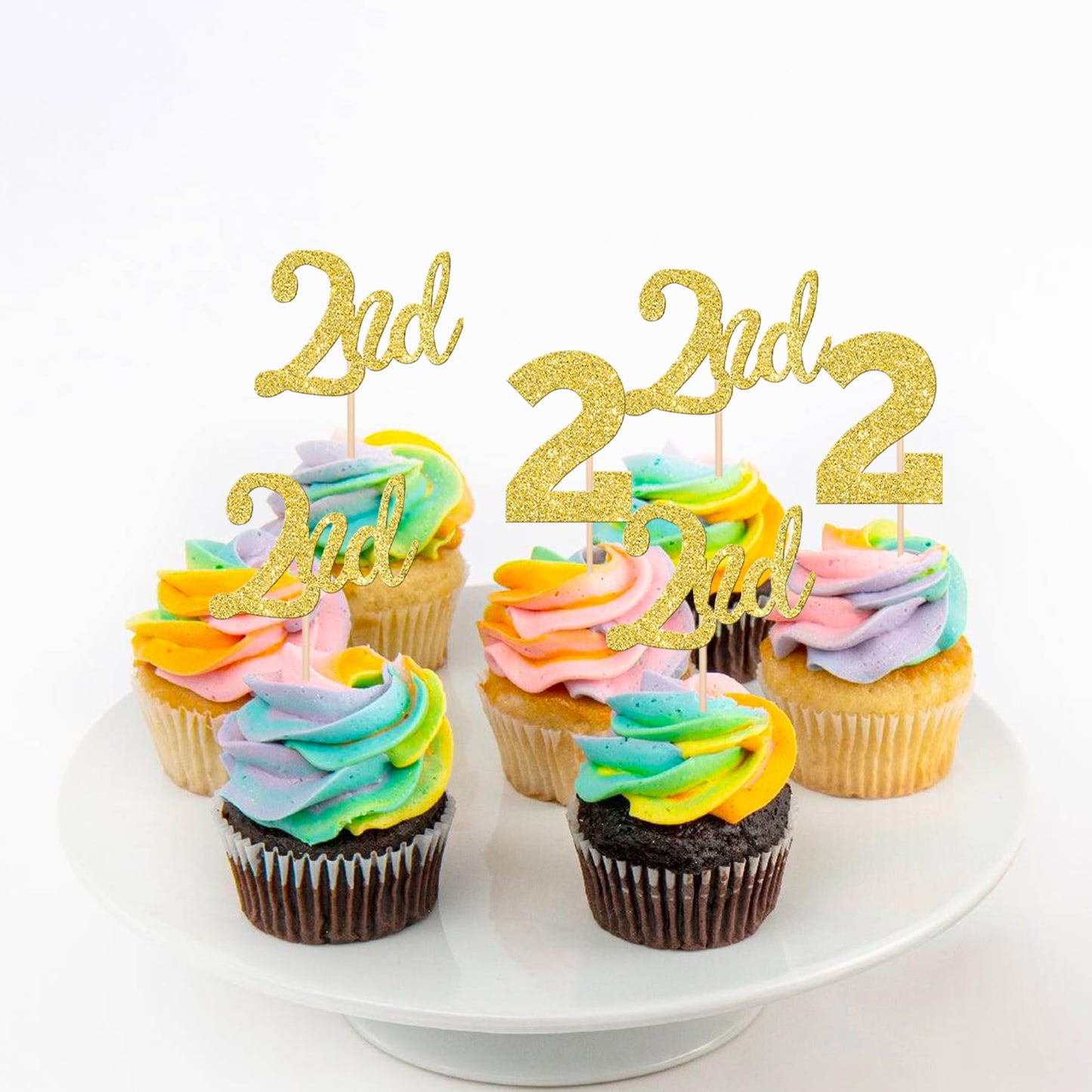 24 Pcs 2Nd Birthday Cupcake Toppers Glitter Second Birthday Two Cupcake Picks Number 2 Cake Toppers For Baby Shower Kids 2Nd Bir