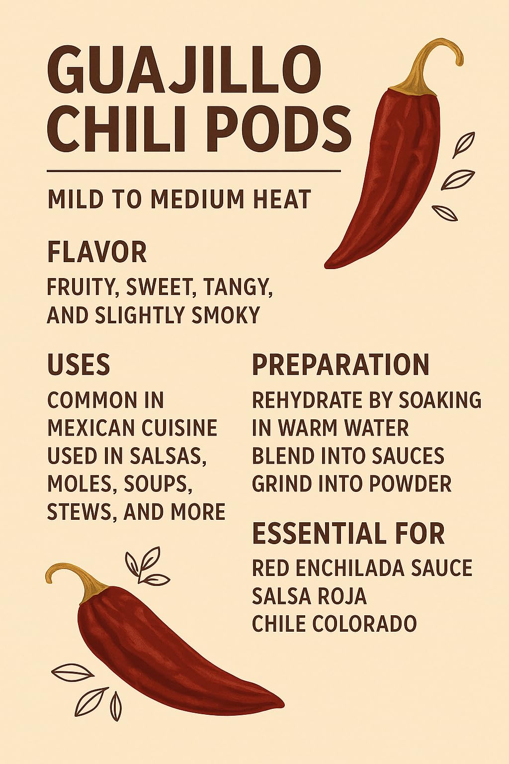 Mecca Foods Guajillo Chiles – Dried Mexican Chili Peppers, 8 Ounce, Authentic Mild-Heat for Mole, Pozole, Tacos, Salsas & Adobo