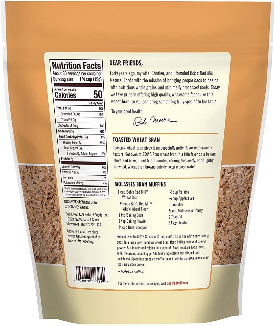 Bob's Red Mill Wheat Bran, 16oz (Pack of 1) - Non GMO, Vegan, Kosher