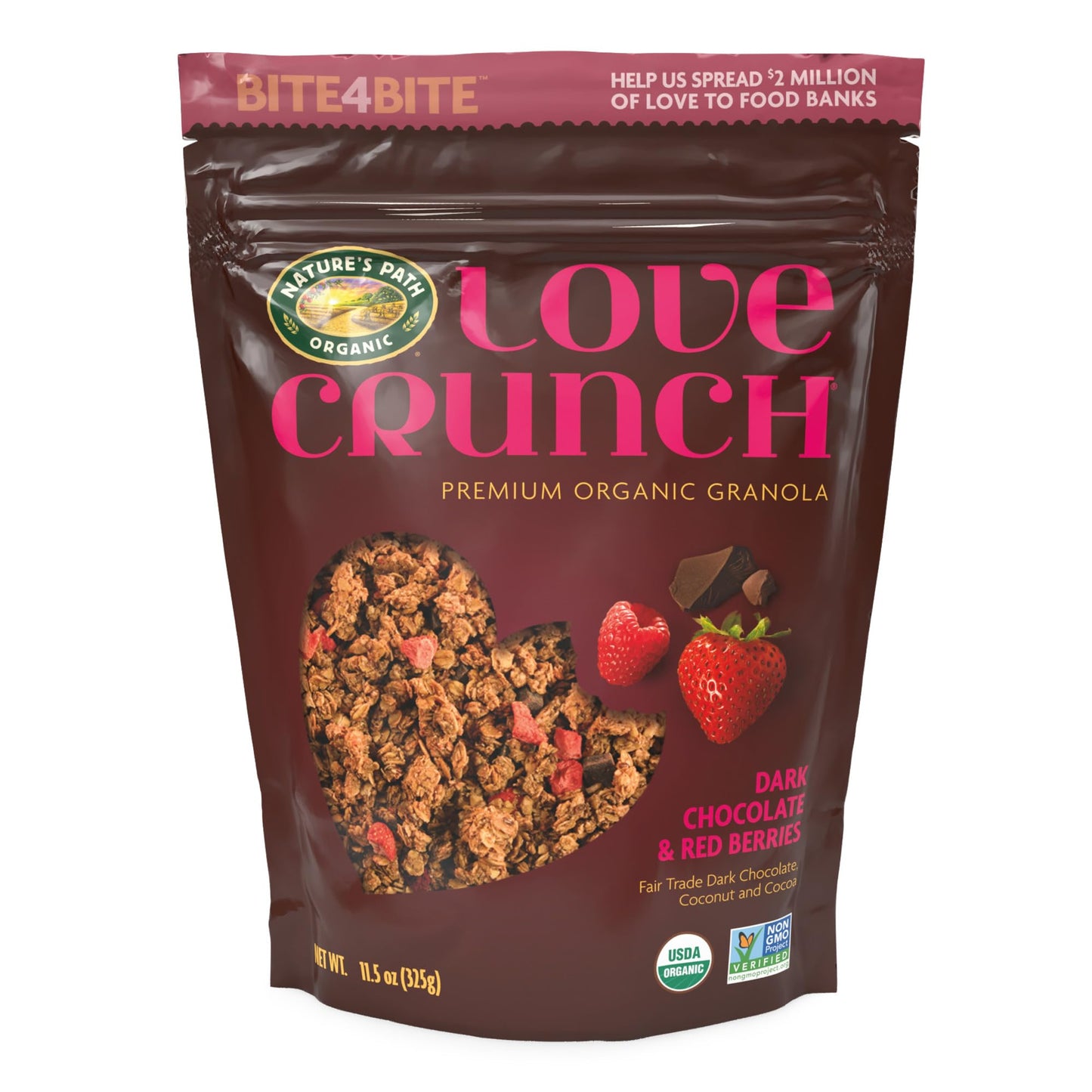 Love Crunch Organic Dark Chocolate And Red Berries Granola, 11.5 Ounce (Pack Of 6), Non-Gmo, Fair Trade, By Natures Path