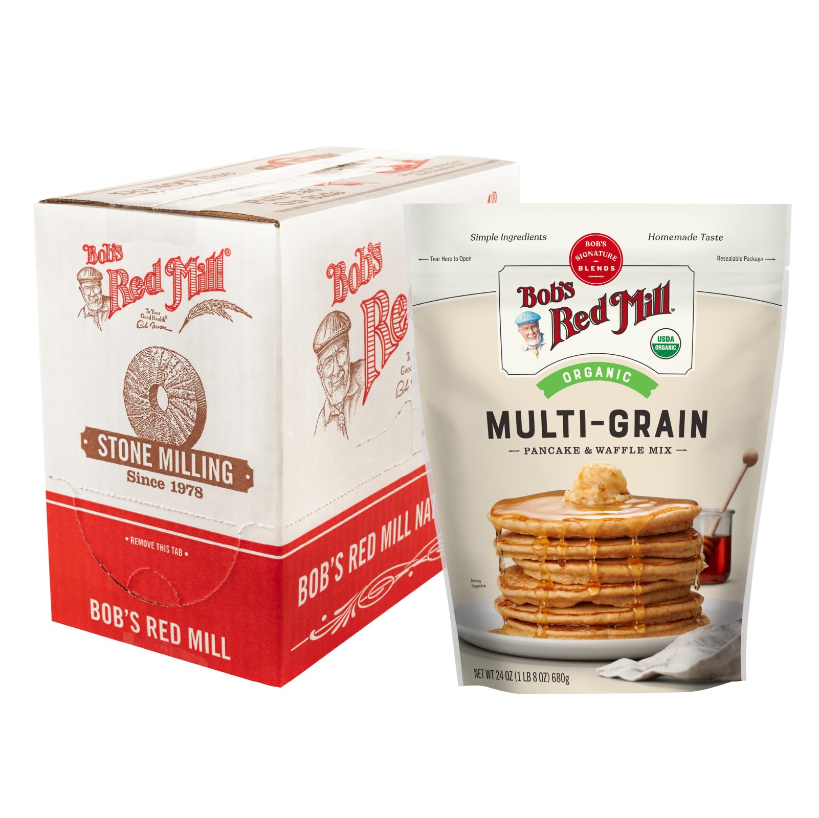 Bobs Red Mill Organic 7 Grain Pancake & Waffle Mix, 24 Ounce (Pack of 1), Packaging May Vary