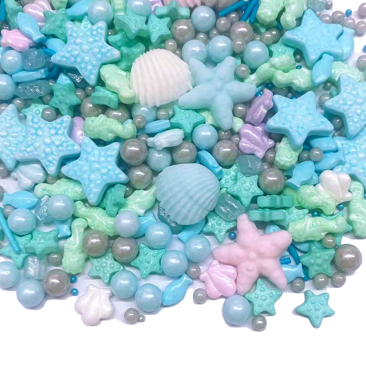 Sentovac Ocean Sprinkle Edible Cake Decorating Hippocampi Starfish Shell Fish Pearl Candy Mix Blue Sprinkle For Cake Cupcake Top
