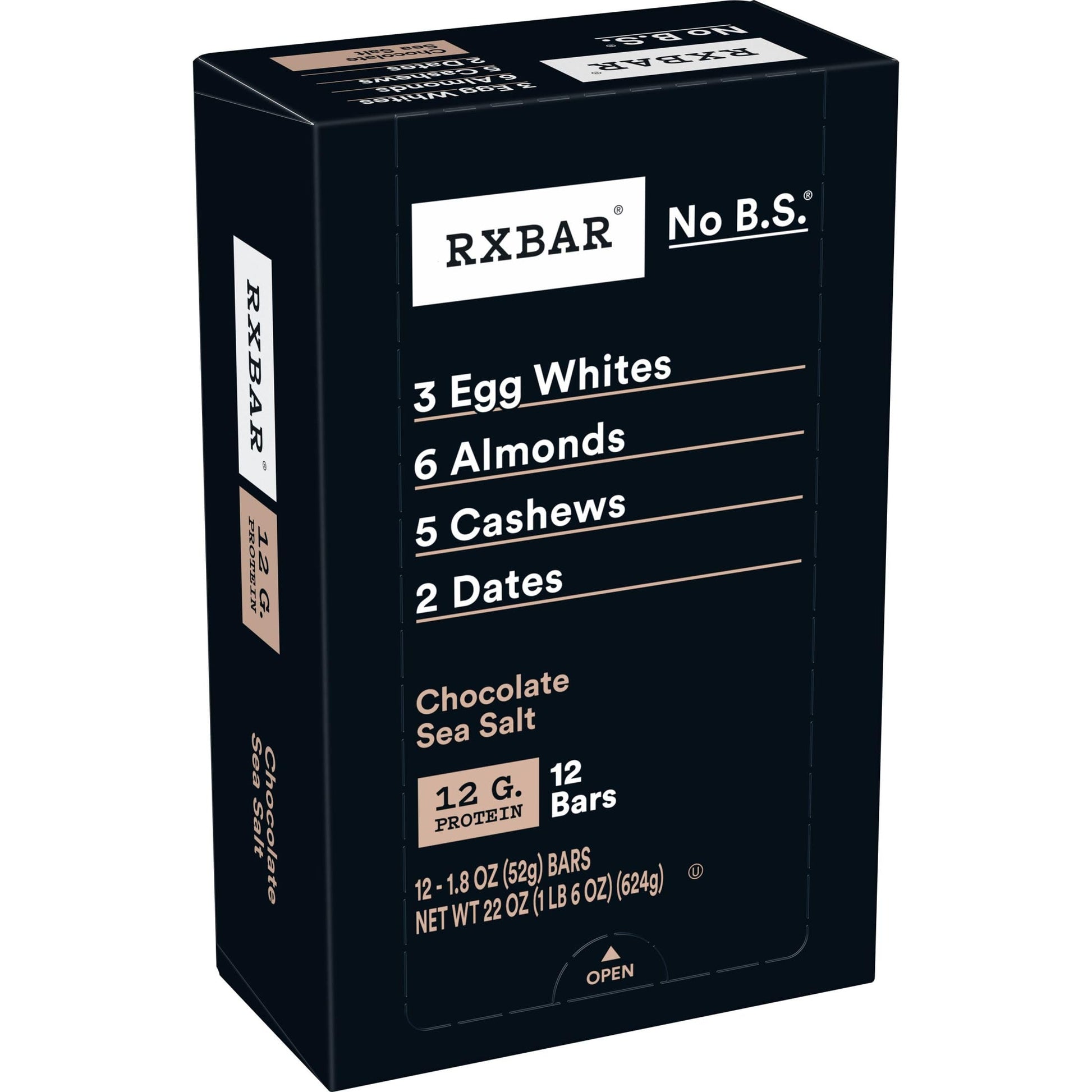 Rxbar Protein Bars, Protein Snack, Snack Bars, Chocolate Sea Salt, 22Oz Box (12 Bars)