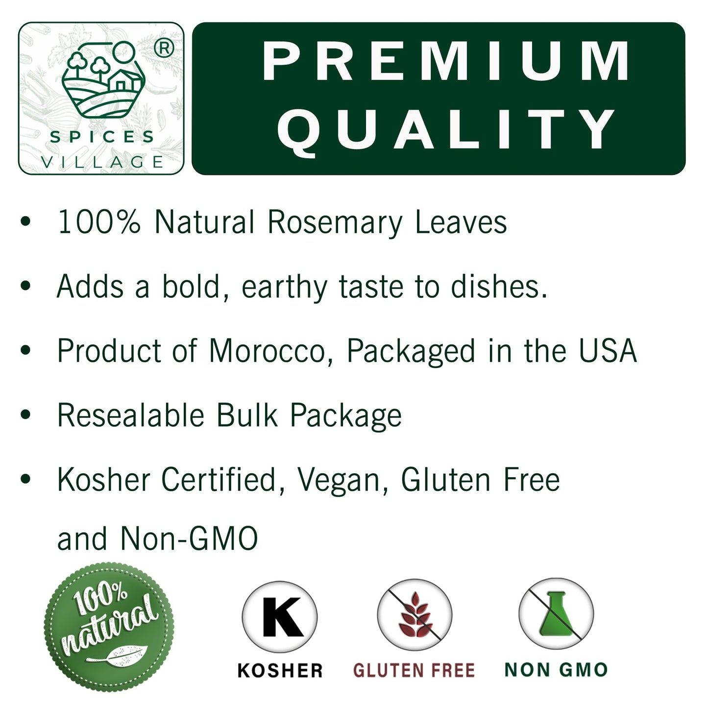 Spices Village Whole Rosemary Leaves [ 4 Oz ] - Natural Whole Rosemary For Cooking And Tea, Pure Mediterranean Seasoning - Koshe