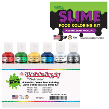 6 Metallic Colors Airbrush Food Coloring Decorating Slime Kit - U.S. Art Supply Food Grade, 0.75 fl. oz. (20ml) Bottles, Non-Tox